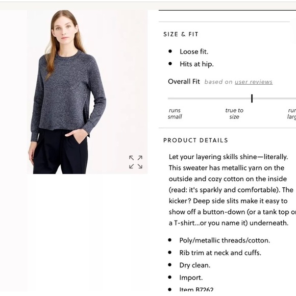 J.CREW Sparkle Side Slit Sweater Midnight Blue Crewneck Pullover Shimmer Knit - Picture 6 of 8